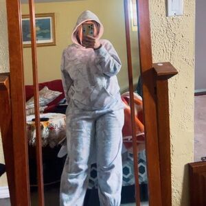 Gray and Pink Hoodie and Sweatpants Set